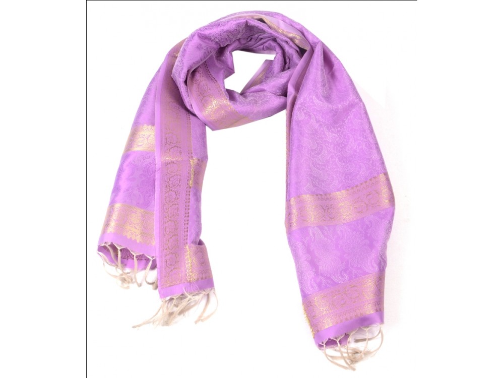 Silk Stole / Scarf in Pink color with Golden Border for unisex size 22*72
